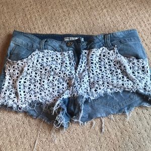Lace overlay jean shorts